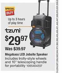 The Home Depot Tzumi megabass led jobsite speaker offer