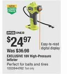 The Home Depot Ryobi exclusive 18v high-pressure inflator offer