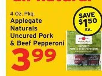 Hannaford Applegate naturals uncured pork & beef pepperoni offer