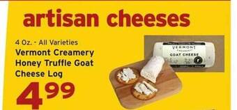Hannaford Vermont creamery honey truffle goat cheese log offer