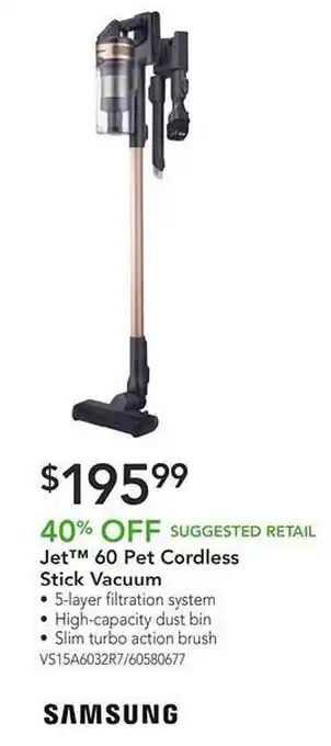 Nebraska Furniture Mart Samsung jet 60 pet cordless stick vacuum offer