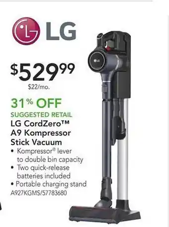 Nebraska Furniture Mart Lg cordzero a9 kompressor stick vacuum offer