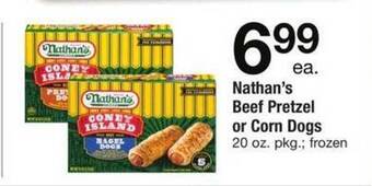 Safeway Nathan's beef pretzel or corn dogs offer