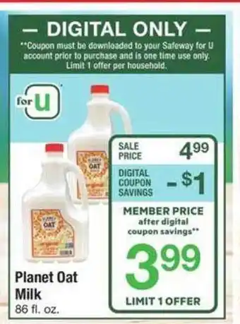 Safeway Planet oat milk offer