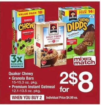 Safeway Quaker chewy granola bars or premium instant oatmeal offer