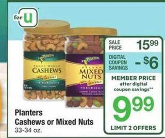 Safeway Planters cashews or mixed nuts offer