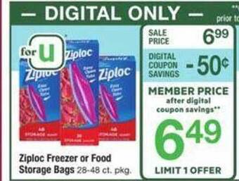 Safeway Ziploc freezer or food storage bags offer