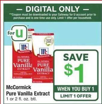 Safeway Mccormick pure vanilla extract offer