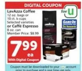 Vons Lavazza coffee or caffé espresso offer