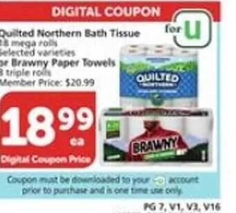 Vons Quilted northern bath tissue or brawny paper towels offer