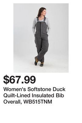 Tractor Supply Company Women's softstone duck quilt-lined insulated bib overall, wb515tnm offer
