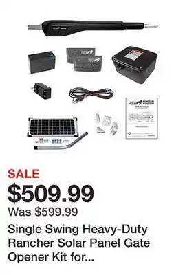 Tractor Supply Company Single swing heavy-duty rancher solar panel gate opener kit for gates up to 18 ft. l or 850 lb. offer