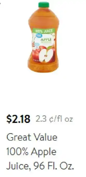 Walmart Great Value 100% Apple Juice, 96 Fl. Oz. offer