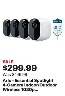 Best Buy Arlo - essential spotlight 4-camera indoor/outdoor wireless 1080p surveillance system - white offer
