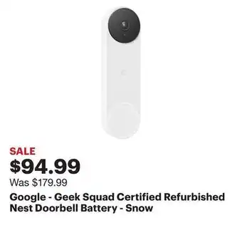 Best Buy Google - geek squad certified refurbished nest doorbell battery - snow offer