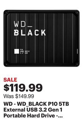 Best Buy Wd - wd_black p10 5tb external usb 3.2 gen 1 portable hard drive - black offer