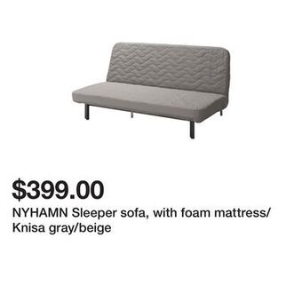 Ikea Nyhamn sleeper sofa, with foam mattress/knisa gray/beige offer