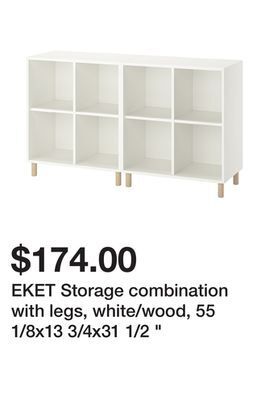 Ikea Eket storage combination with legs, white/wood, 55 1/8x13 3/4x31 1/2 " offer