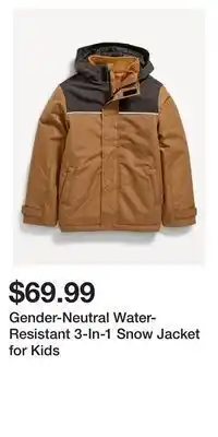 Old Navy Gender-neutral water-resistant 3-in-1 snow jacket for kids offer