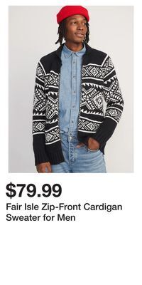 Old Navy Fair isle zip-front cardigan sweater for men offer