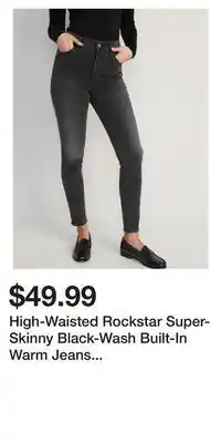 Old Navy High-waisted rockstar super-skinny black-wash built-in warm jeans for women offer