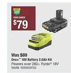 The Home Depot Ryobi one+ 18v battery 2.0ah kit offer