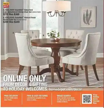 The Home Depot Stylewell bakerford 2 pc. upholstered dining chair set, stylewell walnut finish round table for 4 offer