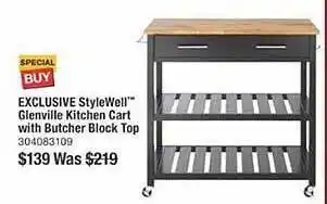 The Home Depot Stylewell glenville kitchen cart with butcher block top offer