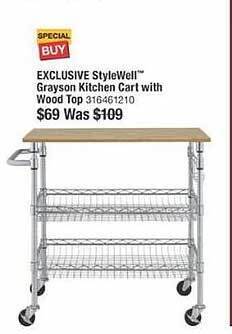 The Home Depot Stylewell grayson kitchen cart with wood top offer