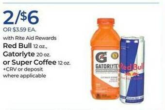 Rite Aid Red bull, gatorlyte or super coffee offer