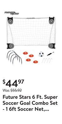 Walmart Future stars 6 ft. super soccer goal combo set - 1 6ft soccer net, 1 junior soccer ball, 4 targets, 4 cones, 4 arches and pum offer