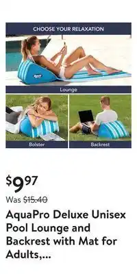 Walmart Aquapro deluxe unisex pool lounge and backrest with mat for adults, blue offer
