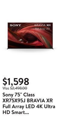 Walmart Sony 75" class xr75x95j bravia xr full array led 4k ultra hd smart google tv with dolby vision hdr x95j series 2021 model offer