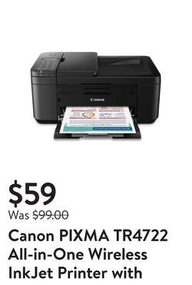 Walmart Canon pixma tr4722 all-in-one wireless inkjet printer with adf, mobile print and fax offer