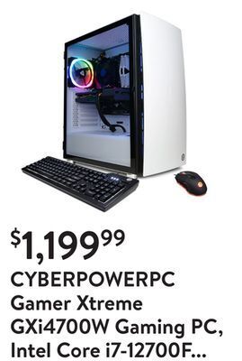 Walmart Cyberpowerpc gamer xtreme gxi4700w gaming pc, intel core i7-12700f 2.1ghz cpu, 16gb ddr4, amd radeon rx 6700 xt 12gb, 500gb p offer