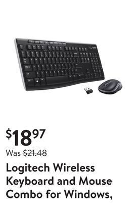 Walmart Logitech wireless keyboard and mouse combo for windows, 2.4 ghz wireless, compact mouse, 8 multimedia and shortcut keys, 2-ye offer