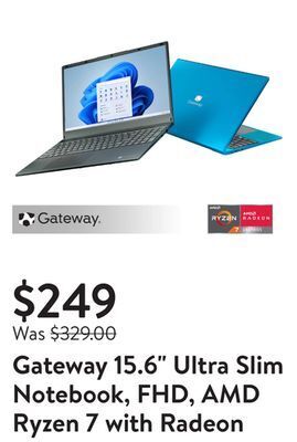 Walmart Gateway 15.6" ultra slim notebook, fhd, amd ryzen 7 with radeon rx vega 10 graphics, 512gb ssd, 8gb memory, tuned by thx audi offer
