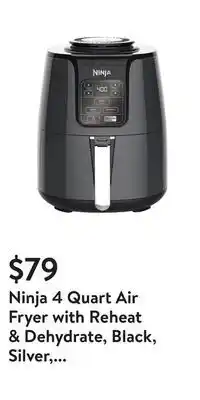 Walmart Ninja 4 quart air fryer with reheat & dehydrate, black, silver, af100wm offer