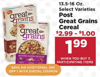 IGA Post Great Grains Cereal 13.5-16 oz offer