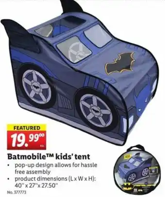 Lidl Batmobile Kids Tent offer
