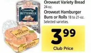 Safeway Oroweat Variety Bread 24 oz, Oroweat Hamburger Buns or Rolls offer