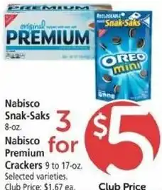 Safeway Nabisco Snak-Saks 8 oz, Nabisco Premium Crackers offer
