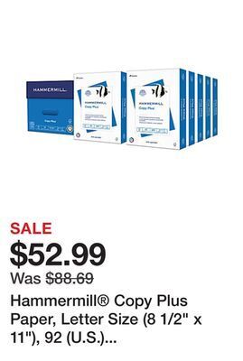 Office Depot Hammermill® copy plus paper, letter size (8 1/2" x 11"), 92 (u.s.) brightness, 20 lb, fsc® certified, white, 500 sheets per r offer