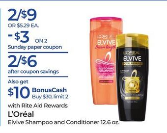 Rite Aid L'oréal elvive shampoo and conditioner offer