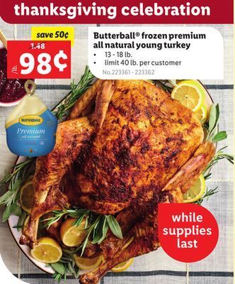 Lidl Butterball® frozen premium all natural young turkey offer