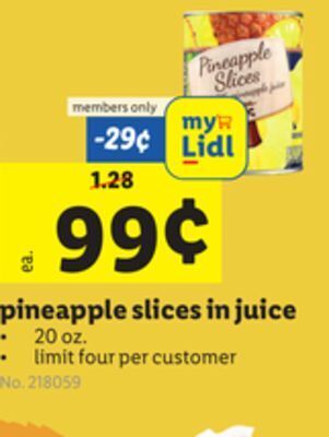 Lidl Pineapple slices in juice offer