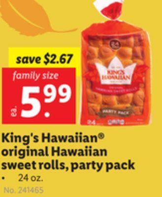 Lidl King's hawaiian® original hawaiian sweet rolls, party pack offer