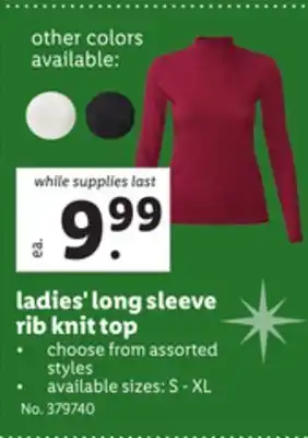 Lidl Ladies' long sleeve rib knit top offer