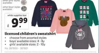 Lidl Licensed children's sweatshirt offer