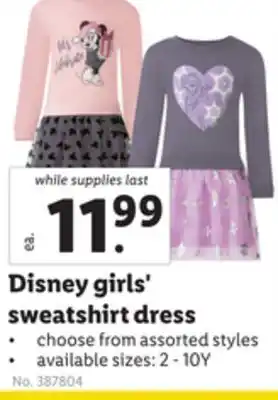 Lidl Disney girls' sweatshirt dress offer